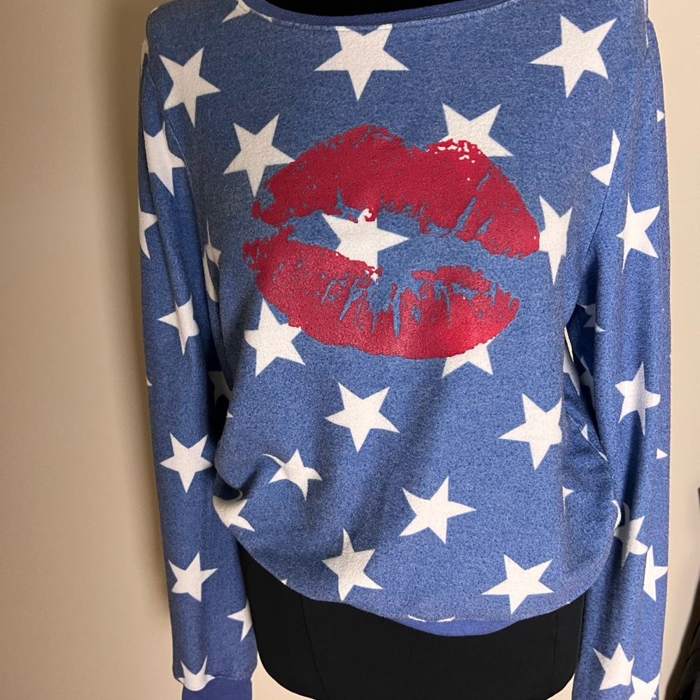 Wildfox Blue Star Sweatshirt with Red Lips